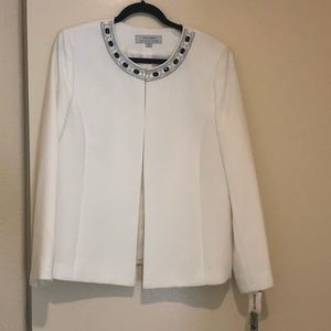 Tahari White Jacket with Pearls and Black Jewels